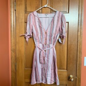 NWT cute pink button down striped dress, Size S